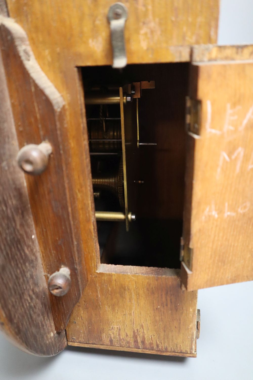 A late Victorian dial clock, the dial signed T. Marge, Mansfield, single fusee movement, oak surround, with pendulum, diameter 39cm